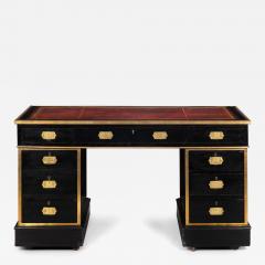 English Antique Campaign Ebonized Pedestal Desk 19th Century - 4464535