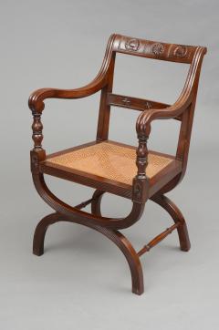 English Antique Carved Mahogany X Frame Armchair Circa 1880 - 777365