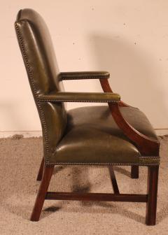 English Armchair In Dark Green Leather - 2916809