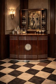 English Art Deco Yacht Flip Top Bar in Flamed Walnut - 4552708