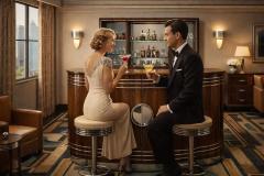 English Art Deco Yacht Flip Top Bar in Flamed Walnut - 4552712