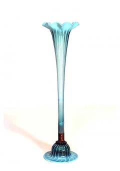 English Arts Crafts Blue Glass Trumpet Vase - 4656442