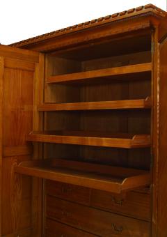 English Arts Crafts Carved Pine Armoire - 2800124