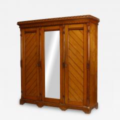 English Arts Crafts Carved Pine Armoire - 2802262