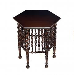 English Arts Crafts Hexagonal Occasional Table with Openwork Barley Twist Body - 4497851