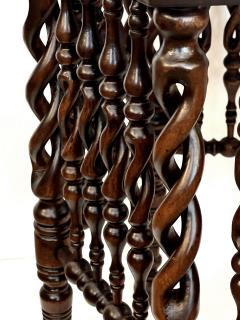 English Arts Crafts Hexagonal Occasional Table with Openwork Barley Twist Body - 4497855