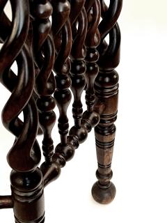 English Arts Crafts Hexagonal Occasional Table with Openwork Barley Twist Body - 4497858