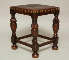 English Arts Crafts Leather and Oak Stool - 663901