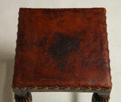 English Arts Crafts Leather and Oak Stool - 663906