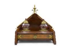 English Arts Crafts Mahogany and Brass Inkwell - 4517673