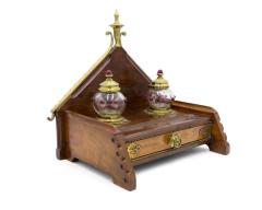 English Arts Crafts Mahogany and Brass Inkwell - 4517677