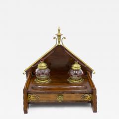English Arts Crafts Mahogany and Brass Inkwell - 4522471