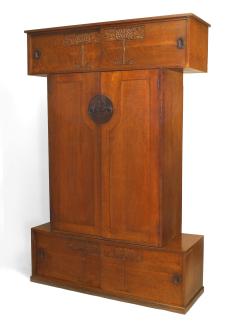 English Arts Crafts Oak Armoire Cabinet - 2798996