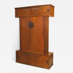 English Arts Crafts Oak Armoire Cabinet - 2799536