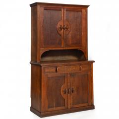 English Arts Crafts Oak Two Part Step Back Cupboard Cabinet c 1920 - 4501553