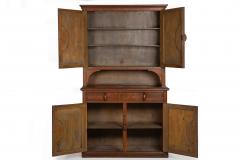 English Arts Crafts Oak Two Part Step Back Cupboard Cabinet c 1920 - 4501563