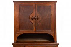 English Arts Crafts Oak Two Part Step Back Cupboard Cabinet c 1920 - 4501564