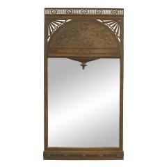 English Arts Crafts Patinated Iron Floral Design Wall Mirror - 4708507