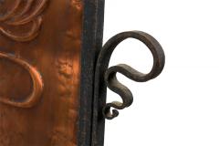 English Arts Crafts Style Wrought Iron and Pressed Copper Fire Screen - 4671241
