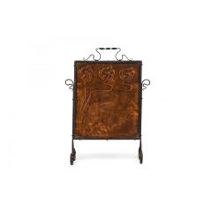 English Arts Crafts Style Wrought Iron and Pressed Copper Fire Screen - 4716896
