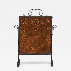 English Arts Crafts Style Wrought Iron and Pressed Copper Fire Screen - 4716918