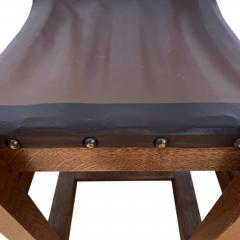 English Arts and Crafts Leather and Wood Stool - 3116162