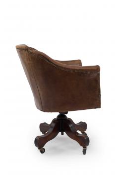 English Brown Leather Swivel Chair - 1420858