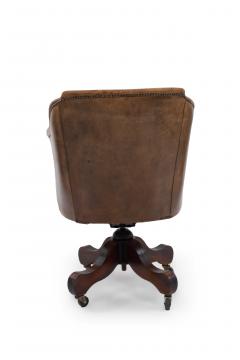 English Brown Leather Swivel Chair - 1420859