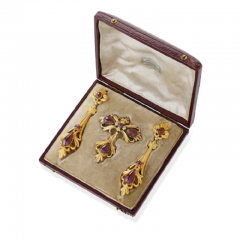English Cabochon Garnet Pendant Earrings and Pendant Necklace - 2768599