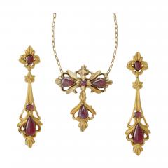 English Cabochon Garnet Pendant Earrings and Pendant Necklace - 2769854