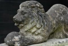 English Cast Stone Recumbent Lion on Stepped Plinth - 1970043