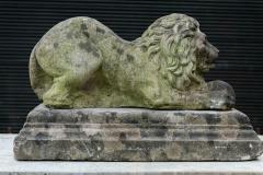 English Cast Stone Recumbent Lion on Stepped Plinth - 1970045