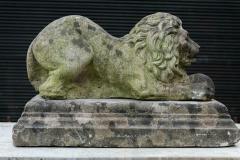 English Cast Stone Recumbent Lion on Stepped Plinth - 1970045