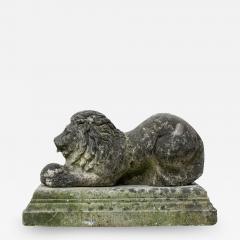 English Cast Stone Recumbent Lion on Stepped Plinth - 1972802