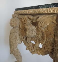 English Charles II Elaborately Carved Wood Marble Top Console - 1777856