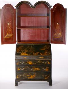 English Chinoiserie Black and Gold Tall Secretary Slant Front Desk - 3076660