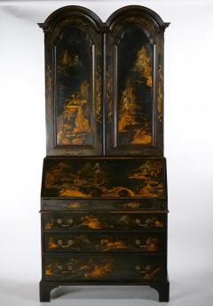 English Chinoiserie Black and Gold Tall Secretary Slant Front Desk - 3076661