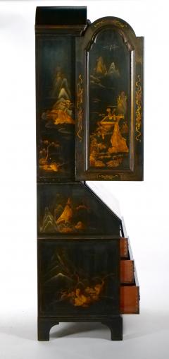 English Chinoiserie Black and Gold Tall Secretary Slant Front Desk - 3076664