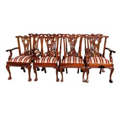 English Chippendale Style Carved Mahogany Ball Claw Dining Chairs Set of 8 - 4463048
