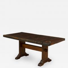 English Country style Oak Trestle and Iron Dining Table - 2802130
