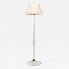 English Cut Crystal Glass Floor Lamp with Pleated Swirl Fringed Shade - 4193673