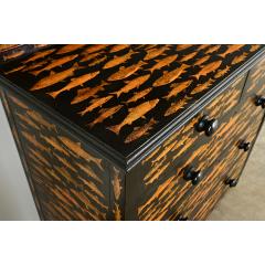 English Ebonized Fish Motif Decoupage Chest - 3807642