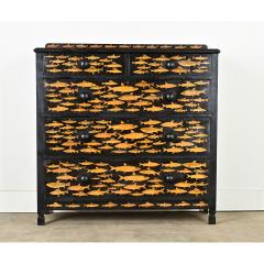English Ebonized Fish Motif Decoupage Chest - 3807650