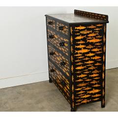 English Ebonized Fish Motif Decoupage Chest - 3807748
