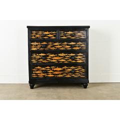 English Ebonized Fish Motif Decoupage Chest - 3807594