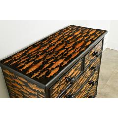 English Ebonized Fish Motif Decoupage Chest - 3807641