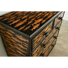 English Ebonized Fish Motif Decoupage Chest - 3807711