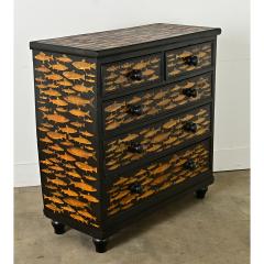 English Ebonized Fish Motif Decoupage Chest - 3807728