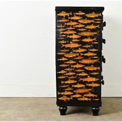 English Ebonized Fish Motif Decoupage Chest - 3807742