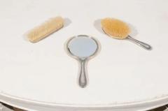 English Edwardian 1900s Silver Dressing Table Mirror Hair and Clothes Brushes - 3422692
